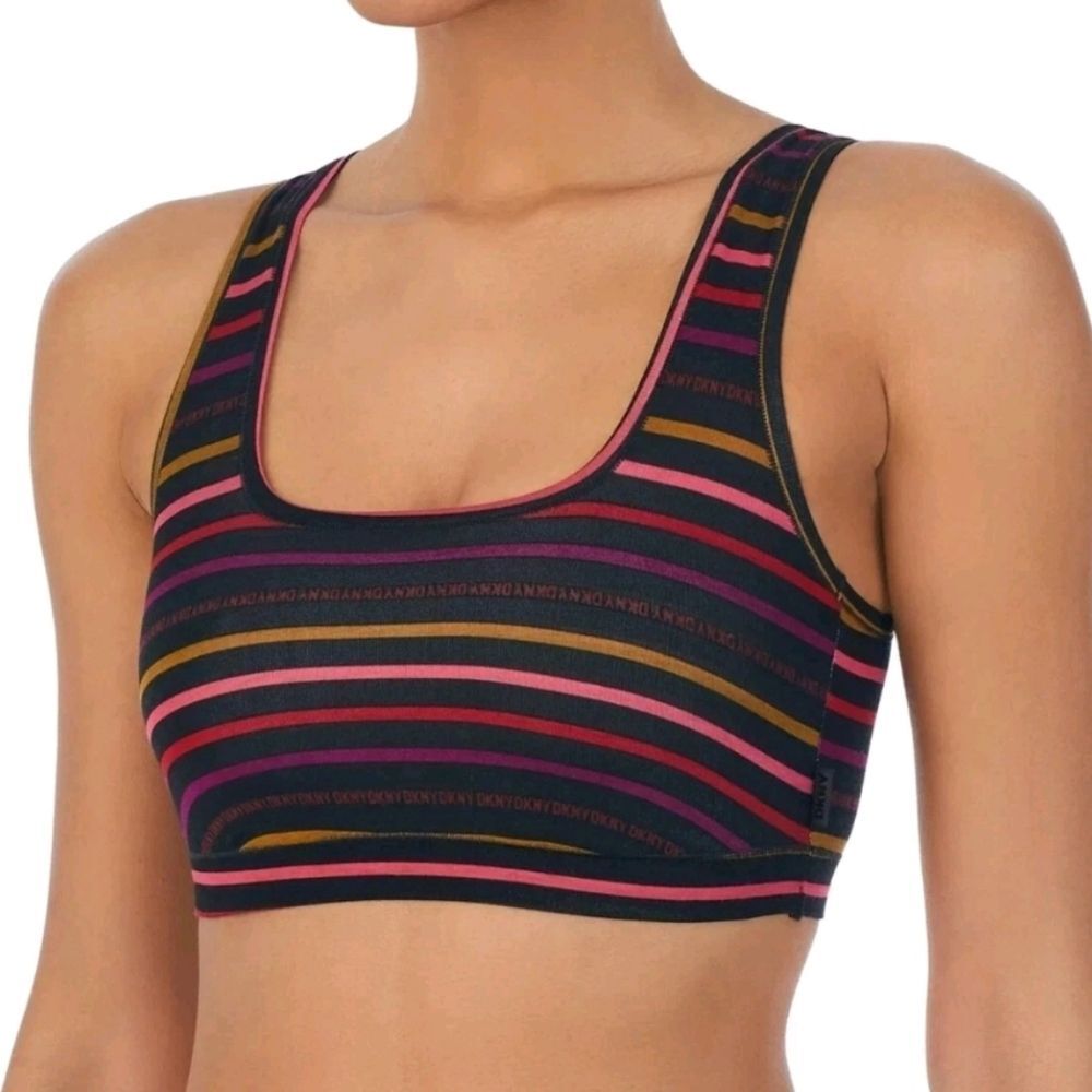 DKNY Women's Modal Bralette Small Logo Stripe Black Size Small